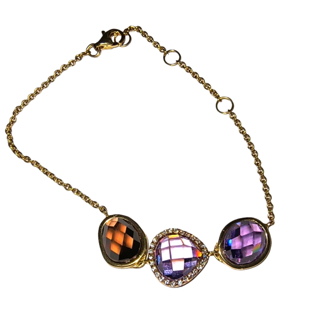 Gold Vermeil Over Sterling Silver & CZ Halo Colorful Bracelet Brand New